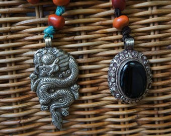 Rosary made with Mountain Laurel trade beads + Antler + Nepal coin pendant