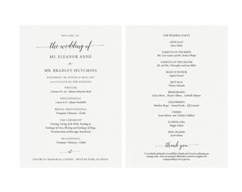 Adel: Printable Wedding Program 5x7 Template, Elegant Wedding Program, Simply Editable PDF, Calligraphy Flat Panel PDF Instant Download
