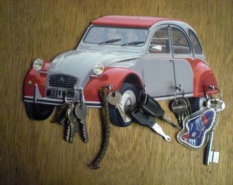 key wall citroen 2CV DOLLY ROUGE/GRISE, hangs keys vintage portrait, custom personalized, personalized gift, pet portrait