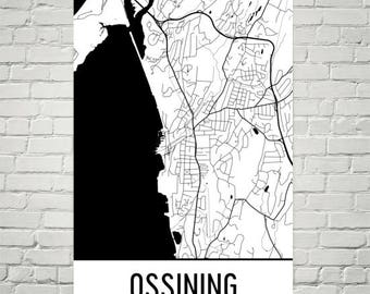 Ossining NY Map, Ossining Art, Ossining Print, Ossining Poster, Ossining New York Wall Art, Map of Ossining, Ossining Gifts, New York Art