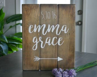 Rustic baby name sign, nursery sign, nursery decor, baby birth sign, baby birth date, new baby gift, newborn gift, baby gift