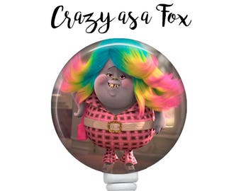Trolls Lady Glitter Sparkles Retractable Badge Holder, Retractable ID Badge Holder, Bridget Trolls Badge Reel, ID Badge Reel