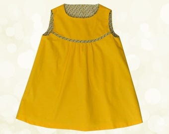 Mustard yellow corduroy trapeze dress size 4-5 years lined