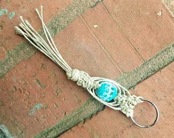 Hemp Keychain, hippie keychain, sweet sixteen, new driver gift, teen girl gifts, back to school, Macrame, backpack charm, purse charm, boho