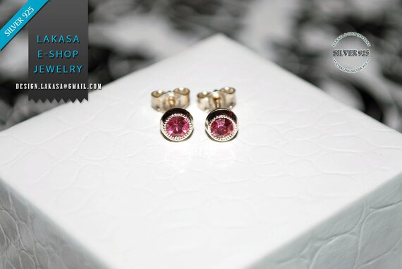 Pink Zirconia Crystal Studs Earrings Sterling Silver 925 Jewelry lovely gift for her Moda Girls Women Collection Minimalist and Beauty