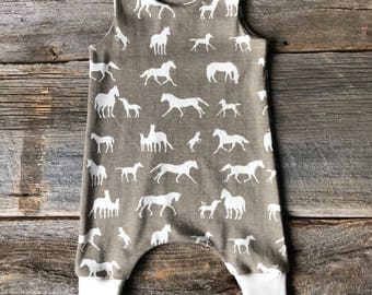 Organic Baby Harem Romper, Organic Romper, Baby Romper, Baby Harem Romper, Boy Romper, Girl Romper, Horse Romper