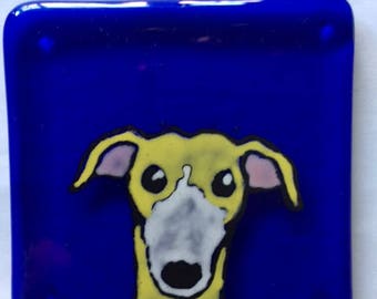 Dan the Greyhound Fused glass coaster