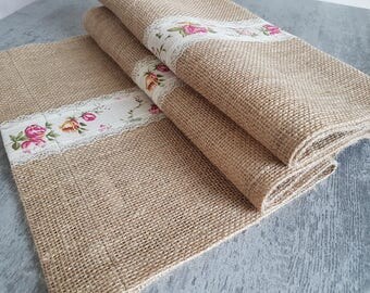 Rustic Wedding Burlap Table runner vintage roses, rustic table decor, wedding table runner bulk, wedding table runner custom size