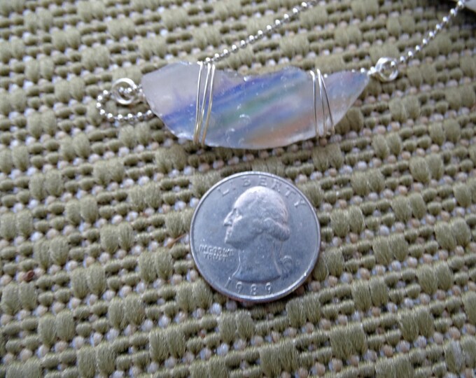 Lake Michigan Beach Glass with an image of the beach and Chicago Skyline - A Large piece of beach glass - Wire wrapped -