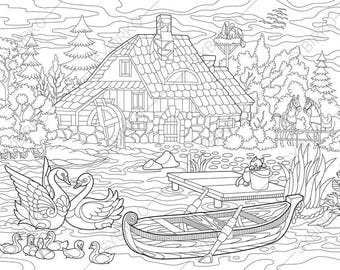 rural landscape farm house and animals coloring pages coloring book pages for kids - Landscape Coloring Pages rural landscape farm house and animals coloring pages coloring book pages for kids - Landscape Coloring Pages