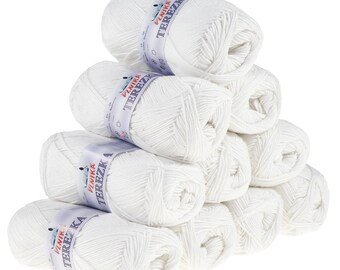 10 x 50g Strickgarn TEREZKA 100% Baumwolle, #101 weiß