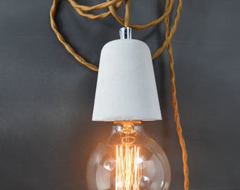 Concrete + Bronze Plug In Pendant Light