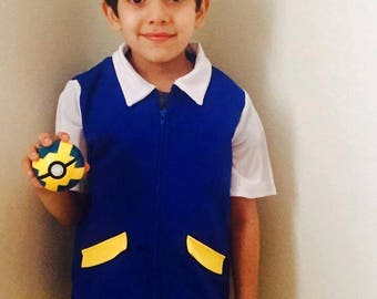 Special Request Pokemon Go Ash Ketchum Trainer Vest Shirt Costume Halloween Cosplay Anime