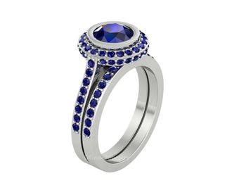 interactive robot r2d2 droid star wars ring blue sapphire bezel set halo bridal ring set engagement - R2d2 Wedding Ring interactive robot r2d2 droid star wars ring blue sapphire bezel set halo bridal ring set engagement - R2d2 Wedding Ring