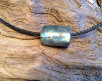 Hand Carved Spectrolite Labradorite Bead.