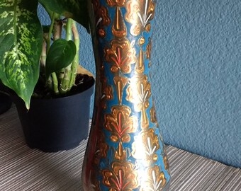 Stunning Enameled Brass Vase, Made in India