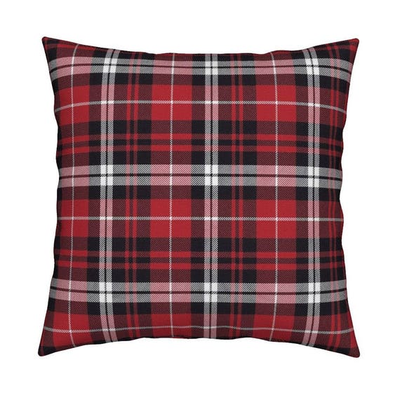 Plaid Throw Pillow fall plaid black red and white by