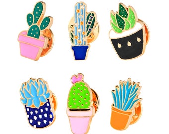 Cute Cactus Enamel Pins // Cacti Plant Pots // Nature Natural Tree // Vegan Enamel Pins