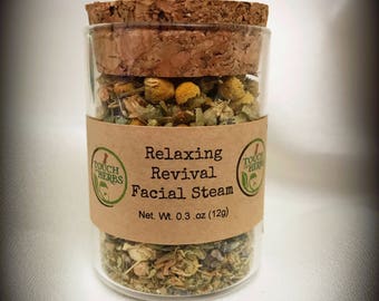 Facial Steam Relaxing Revival , Herbal Facials steam, natural skin care. 1 glass will give up to 4 steams depending on your steam preference
