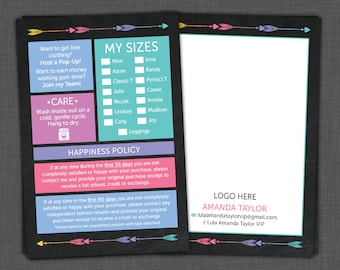 Lularoe Thank You - Happiness Policy - Lularoe Size Card - My Sizes - Thank You Card with Thank You Note - 4x6 - PERSONALIZED