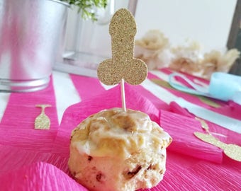 Penis Cupcake Toppers | Penis Cake Topper | Bachelorette Party Ideas | Gold Penis Decorations | Rose Gold Penis Decor | Bachelorette Penis