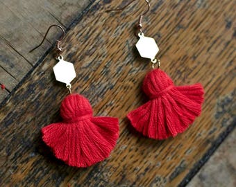 Mini Tassel earrings Tangerine Red Earrings Statement Earrings bohemian earrings Handmade earrings Colourful Earrings Dangle earrings