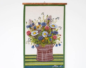 Sale Vintage Swedish Wall Tapestry by Frösö Handprinted Mid Century Modern Wallhanging Scandinavian Design 1960s Textile Art by Mia Ljungqvi