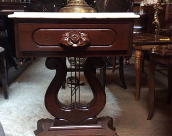 Antique Side/End wood music base, marble top table