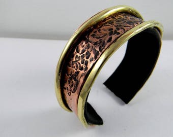 copper cuff bracelet, copper, brass, leather, ethnic bracelet contemporary jewelry, designer jewelry, women bracelet.