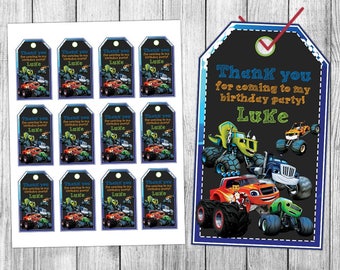 Blaze and the Monster Machines Thank You Tags, Blaze and the Monster Machines Favor Tags, Blaze and the Monster Machines Gift Tags