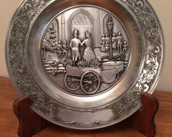 Vintage Original Zinn Becker Filigran Gravur Pewter Wedding Plate