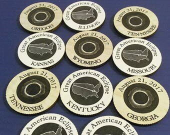 SOUVENIR total SOLAR ECLIPSE Wooden Coin Tokens, August 21, 2017 Great American Eclipse, Awesome souvenirs for this Great day!