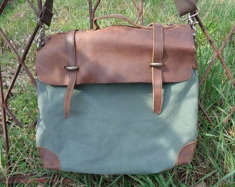 Vintage Jesslyn Blake Bag, Mens Messenger Bag, Leather Messenger Bag, Canvas Messenger Bag, Vintage Waxed Canvas Handbag