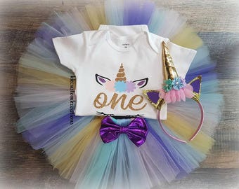 Unicorn Birthday Outfit, First Birthday Girl Outfit, Unicorn 1st Birthday Girl, Cake Smash Photo, Unicorn Headband, Available in 1-3 years