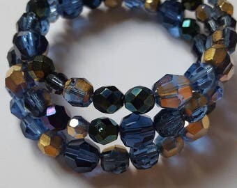 Blue and Gold Memory Wire Bracelet