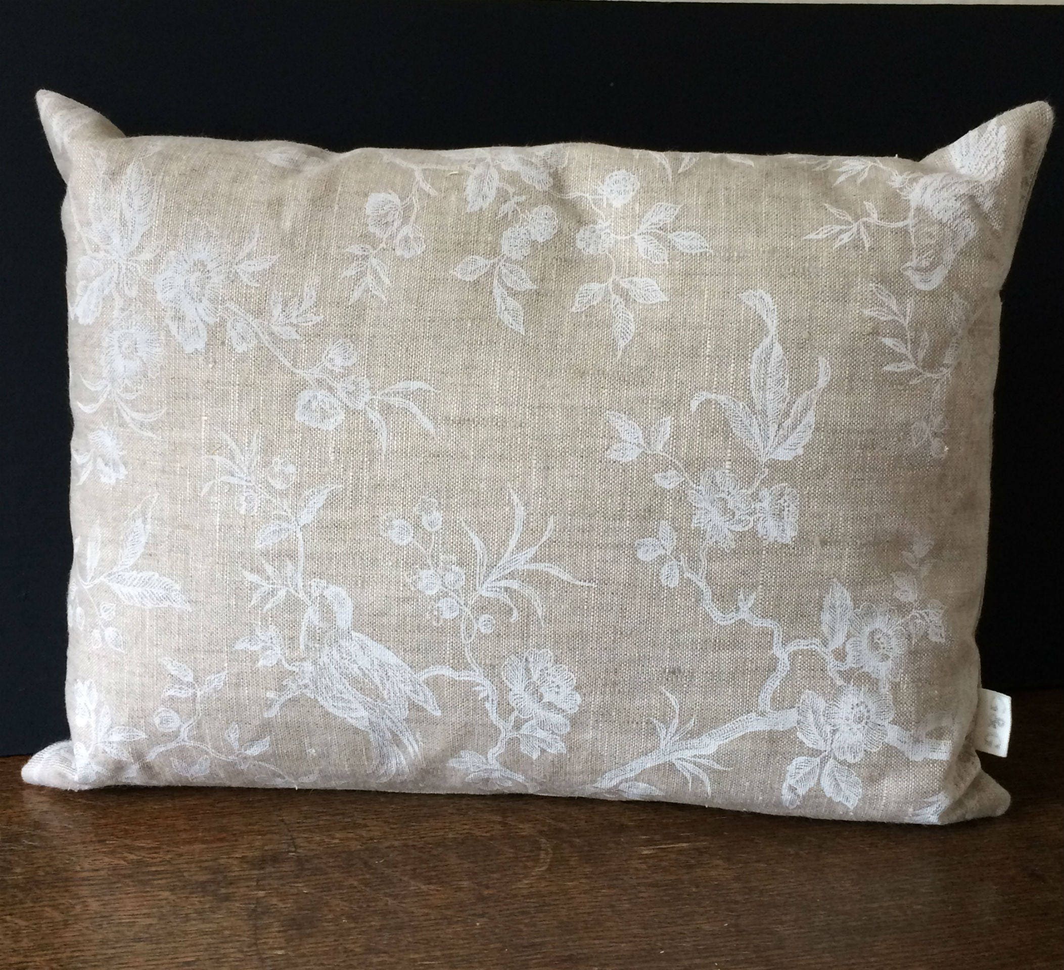 Natural Linen Oblong Cushion with Printed White Bird