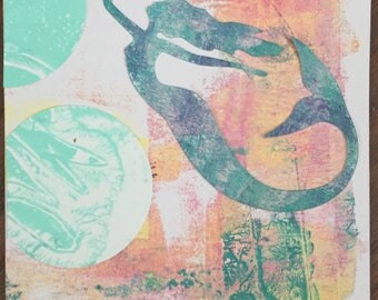 Original mermaid art collage card