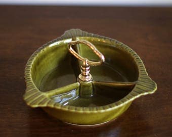 Mid Century Green Ceramic Serving Dish