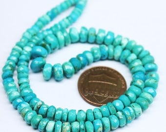 Arizona Sleeping Beauty Turquoise Faceted Rondelle Gemstone Loose Craft Beads Strand 14" 4mm 7mm