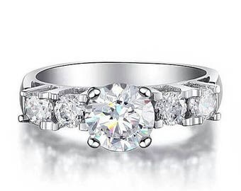 SAVE 25% SALE - 1.8 Ct.tw Round Cut 5-Stone Solid 925 Sterling Silver Engagement Ring - Sterling Silver Ring