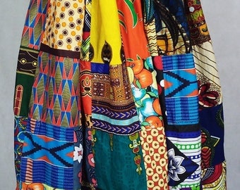 Ethnic patched skirt, Ankara patch skirt, African wax maxi skirt, African maxi skirt, Robe wax