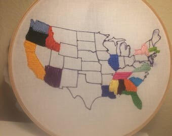 Personalized United States Map Embroidery