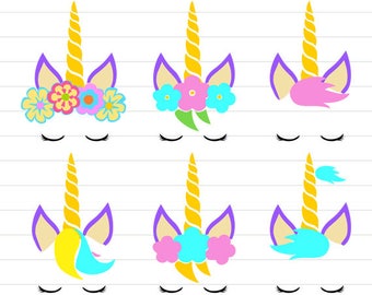 INSTANT DOWNLOAD - Unicorn Svg, Unicorn Face Svg, Floral Unicorn Eyelashes, Unicorn Head Svg, Unicorn Clipart, Unicorn Svg Horn Lashes