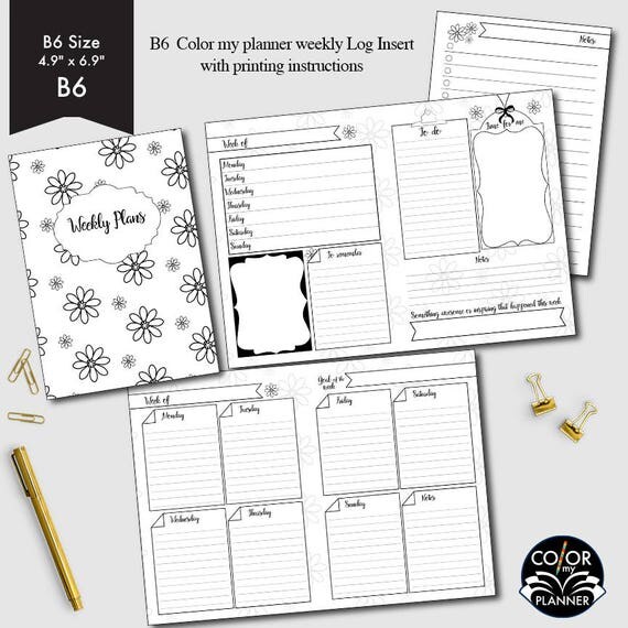 B6 size weekly printable week on two pages weekly planner