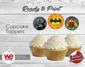 Batman Lego City Cupcake Toppers, Printable Cupcake topeper, Batman Lego City Birthday decoration, instant download, DIY