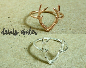Silver Deer Antler Ring, Rose Gold Deer Antler Ring, Silver Antler Ring, Rose Gold Minimalist Ring, Deer Antler Ring, Rose Gold Antler Ring
