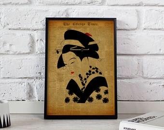 Geisha Japan Vintage poster, Geisha wall art, Geisha wall decor, Geisha print