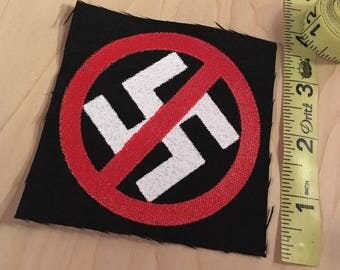 Anti-Swastika Anti Trump Antifa Punk Two Color Red, Black, and White Heavy Weight Woven Patch