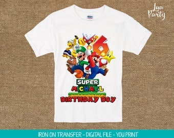 Super Mario iron on print yourself, Super Mario birthday iron on shirt, Super Mario birthday iron on t-shirt
