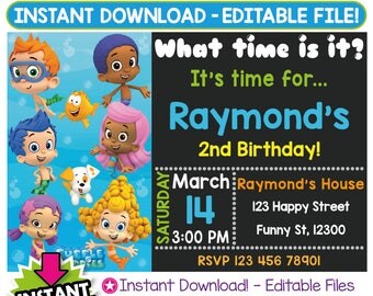 SALE 60% OFF: Bubble Guppies Invitation, Bubble Guppies Birthday Invitation, Bubble Guppies Invitation Instant Download, Bubble Guppies PDF